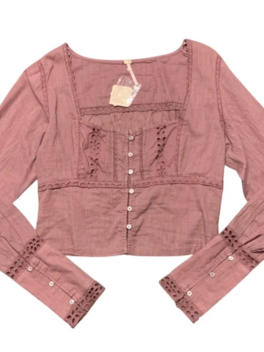 Free People NWT purple long sleeve short cropped small shirt